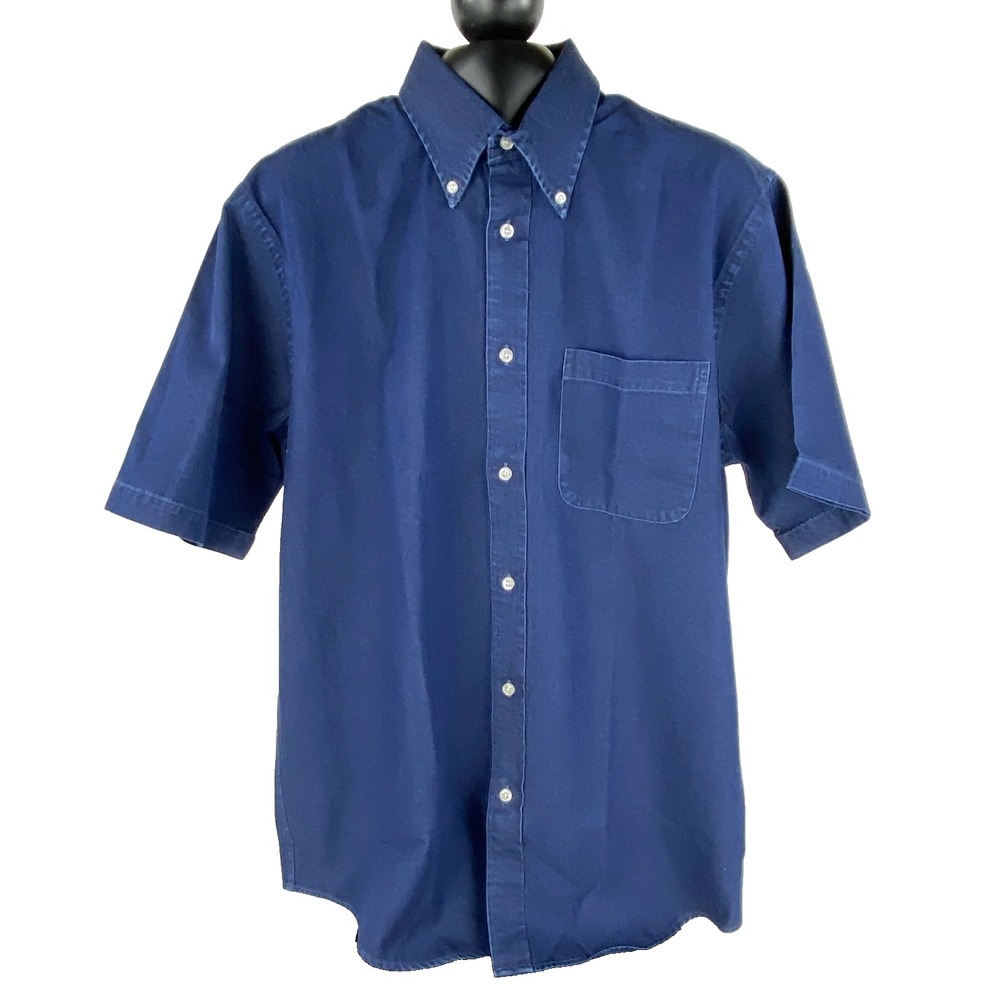 NEW Lands' End Short Sleeves Denim Shirt Men's Medium 15-15.5 Indigo Blue, Soft